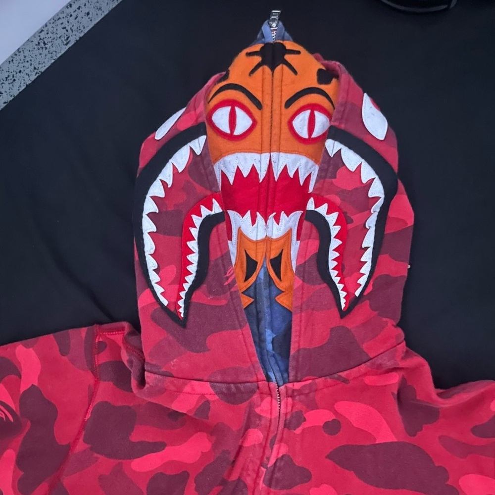 Bape shark hoodie double hooded red and blue size large men’s
